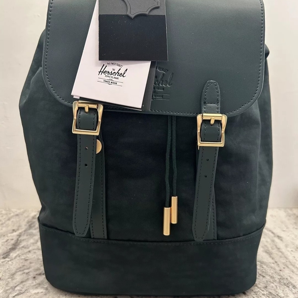 Herschel Green Backpack with Gold Accents